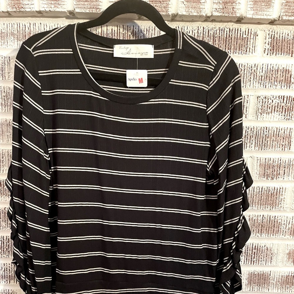 Vintage Havana Striped Top Ruffle Slit Sleeve Sz M